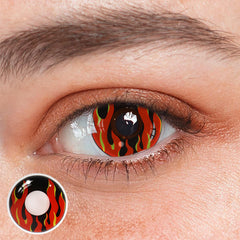 Lentes de contacto de color rojo con llamas ardientes para cosplay