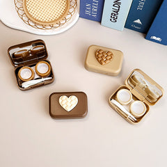 Estuche pequeño para lentes de contacto de color té con leche