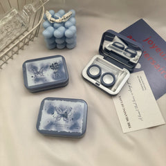 Estuche romántico para lentes de contacto de color rosas azul hielo