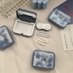 Estuche romántico para lentes de contacto de color rosas azul hielo