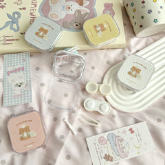 Estuche para lentes de contacto de colores con forma de pastel de osito