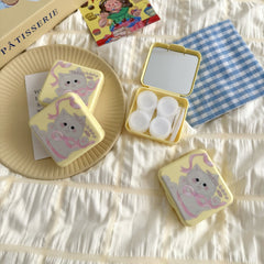 Estuche para lentes de contacto de color Butter Yellow Bow Kitten