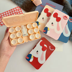 Estuche para lentillas de colores con orejas de conejo