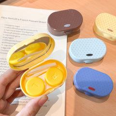 Estuche para lentes de contacto de colores con lunares retro