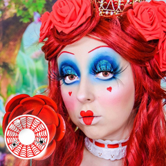 Lentes de contacto rojos con diseño de telaraña de Halloween