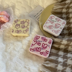 Estuche para lentes de contacto de color corazón de Niche Girl con diseño de amor rosa simple de INS
