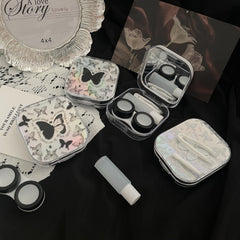 Estuche para lentes de contacto de colores con mariposas brillantes