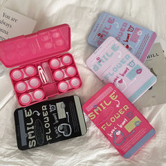 Estuche para lentes de contacto de colores con texto creativo americano