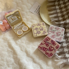 Estuche para lentes de contacto de color corazón de Niche Girl con diseño de amor rosa simple de INS