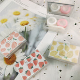 Estuche para lentes de contacto de colores con dibujos de frutas