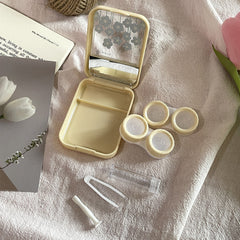 Estuche para lentes de contacto de colores con diseño de flores frescas de estilo coreano