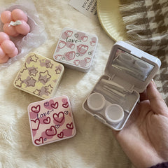 Estuche para lentes de contacto de color corazón de Niche Girl con diseño de amor rosa simple de INS