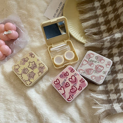 Estuche para lentes de contacto de color corazón de Niche Girl con diseño de amor rosa simple de INS