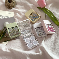 Estuche para lentes de contacto de colores con diseño de flores frescas de estilo coreano