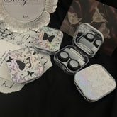 Estuche para lentes de contacto de colores con mariposas brillantes