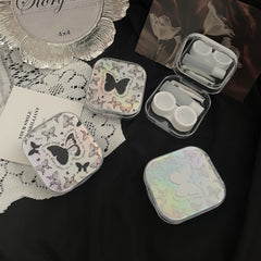 Estuche para lentes de contacto de colores con mariposas brillantes