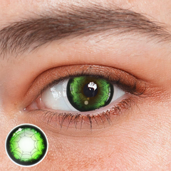 Lentes de contacto de color verde con diseño de telaraña para cosplay