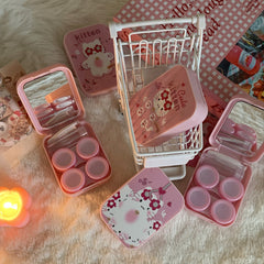 Estuche para lentes de contacto de color con un lindo gato rosa