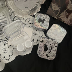 Estuche para lentes de contacto de colores con mariposas brillantes