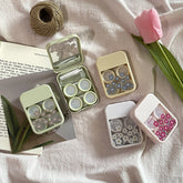 Estuche para lentes de contacto de colores con diseño de flores frescas de estilo coreano