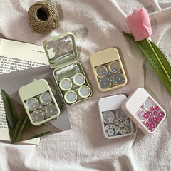 Estuche para lentes de contacto de colores con diseño de flores frescas de estilo coreano