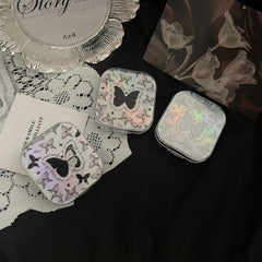 Estuche para lentes de contacto de colores con mariposas brillantes