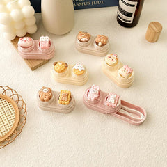 Estuche para lentes de contacto de colores con diseño de oso y conejo de dibujos animados