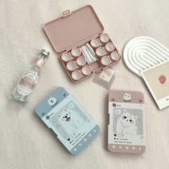 Estuche para lentes de contacto de colores con forma de gato pintado a mano