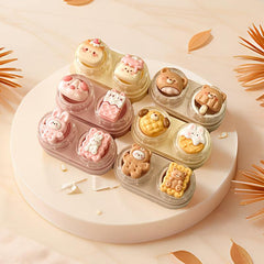 Estuche para lentes de contacto de colores con diseño de oso y conejo de dibujos animados