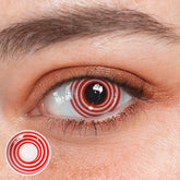 Lentes de contacto de color rojo y blanco con rizos circulares para cosplay