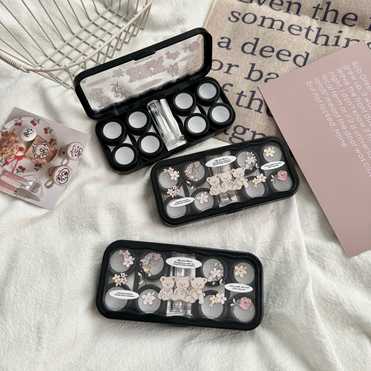 Estuche para lentes de contacto de colores Flower Bear 