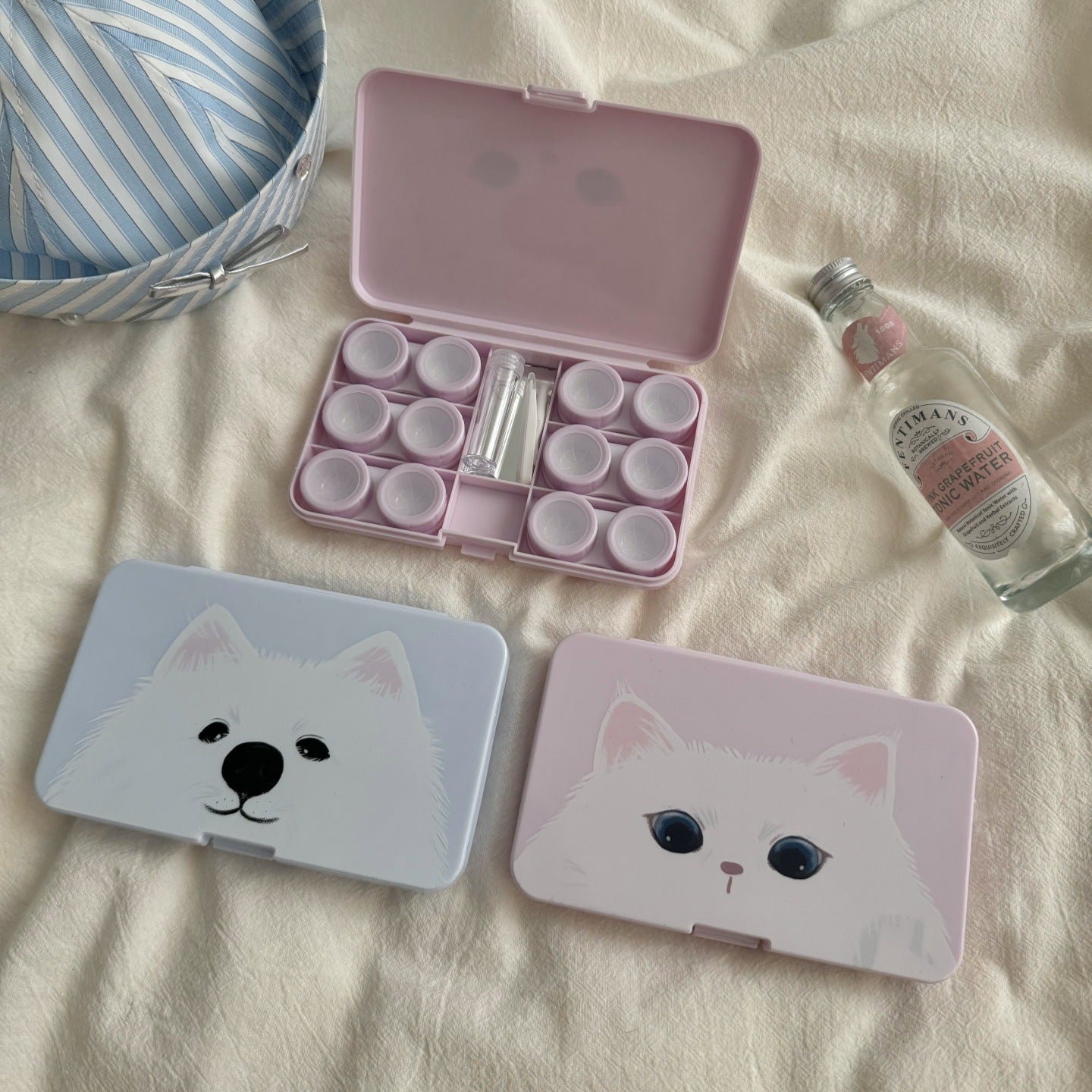 Estuche para lentes de contacto de colores con forma de cabeza de gatito 