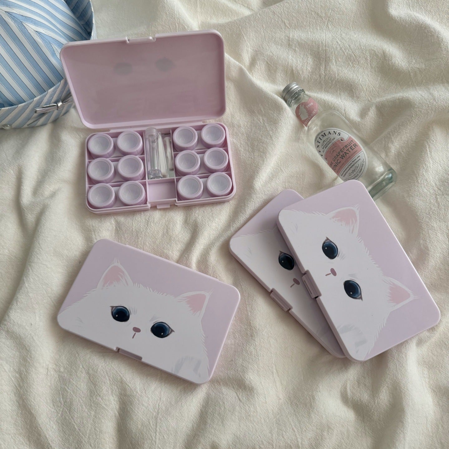 Estuche para lentes de contacto de colores con forma de cabeza de gatito 