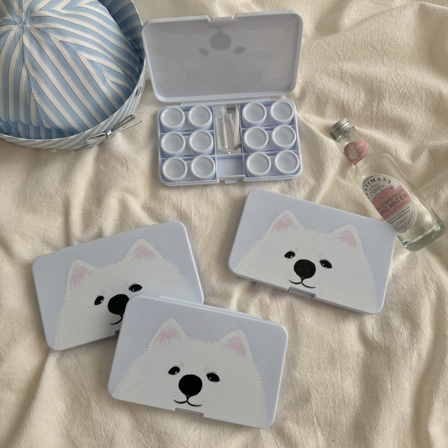 Estuche para lentes de contacto de colores con forma de cabeza de gatito 