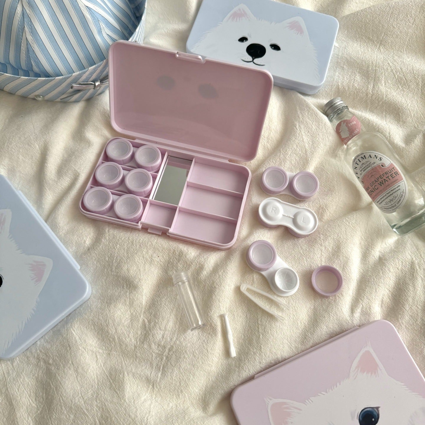 Estuche para lentes de contacto de colores con forma de cabeza de gatito 