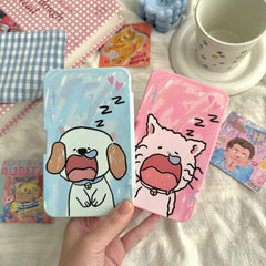 Estuche para lentes de contacto de colores con diseño de cachorro y gato dormilones 
