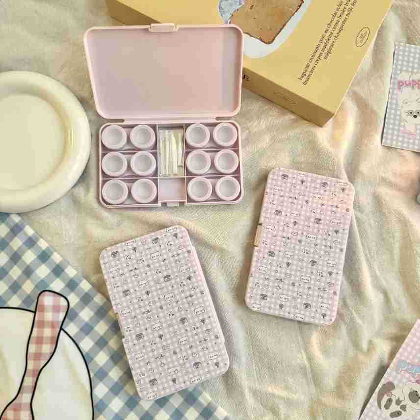 Estuche para lentes de contacto de gatitos con estampado floral pastel 