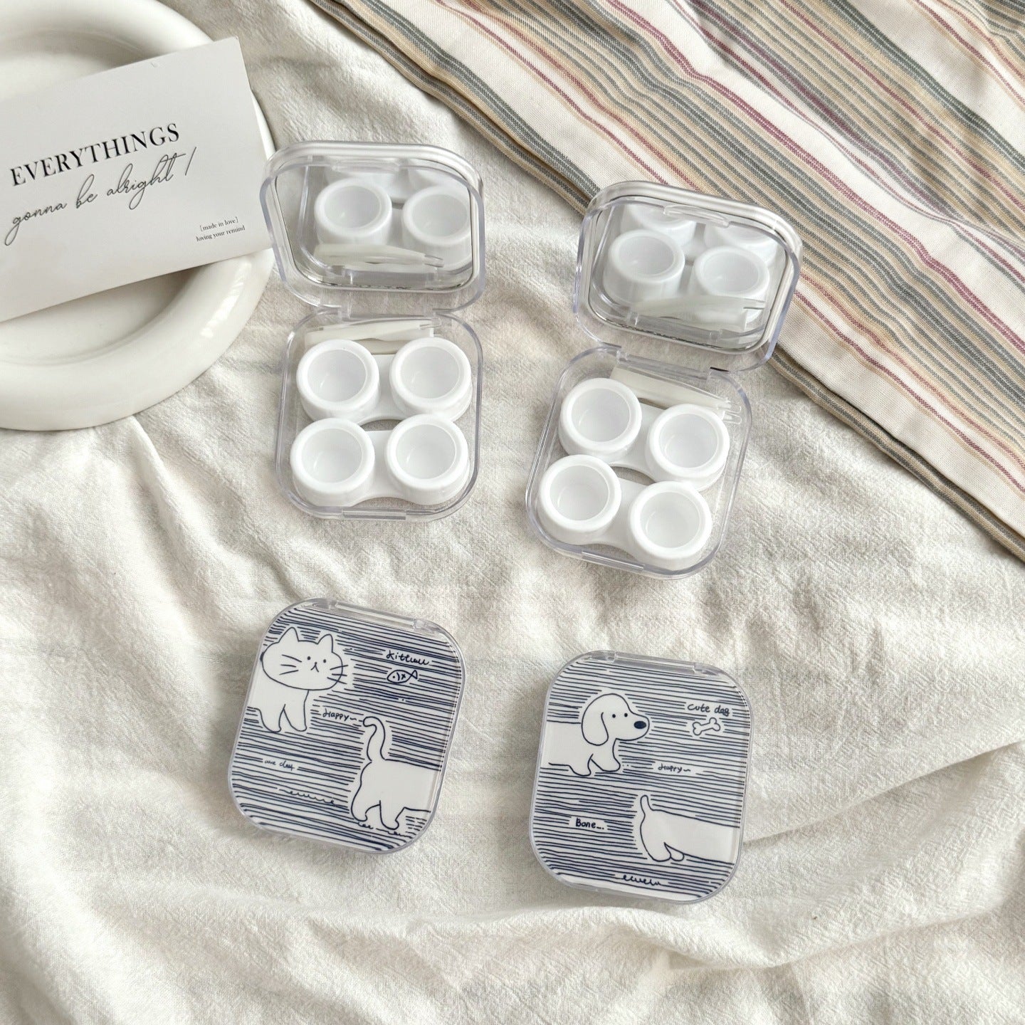 Estuche para lentes de contacto de colores con diseño de pez a rayas de caramelo 