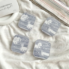 Estuche para lentes de contacto de colores con diseño de pez a rayas de caramelo 