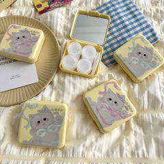 Estuche para lentes de contacto de color Butter Yellow Bow Kitten
