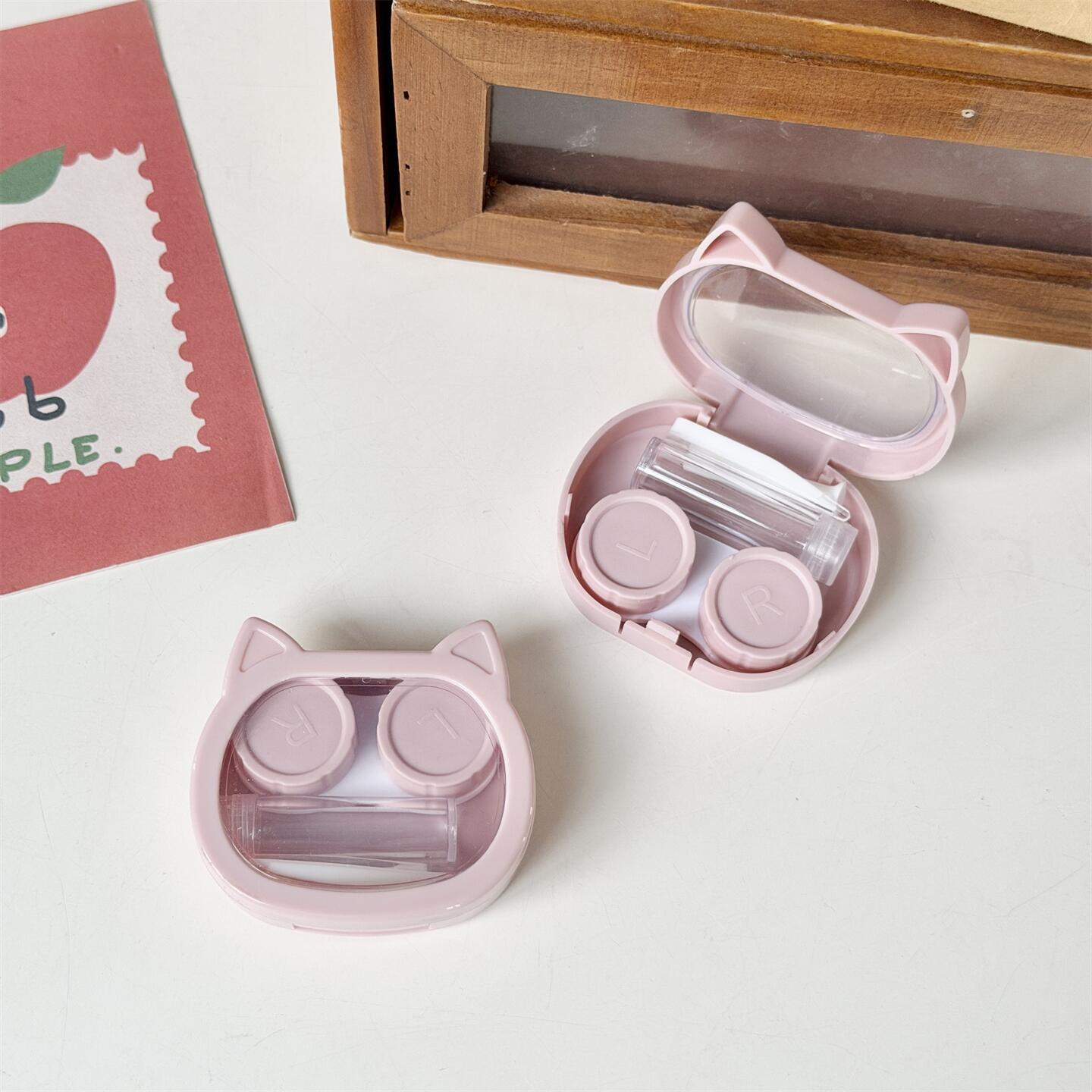 Estuche para lentes de contacto de colores con orejas de gato