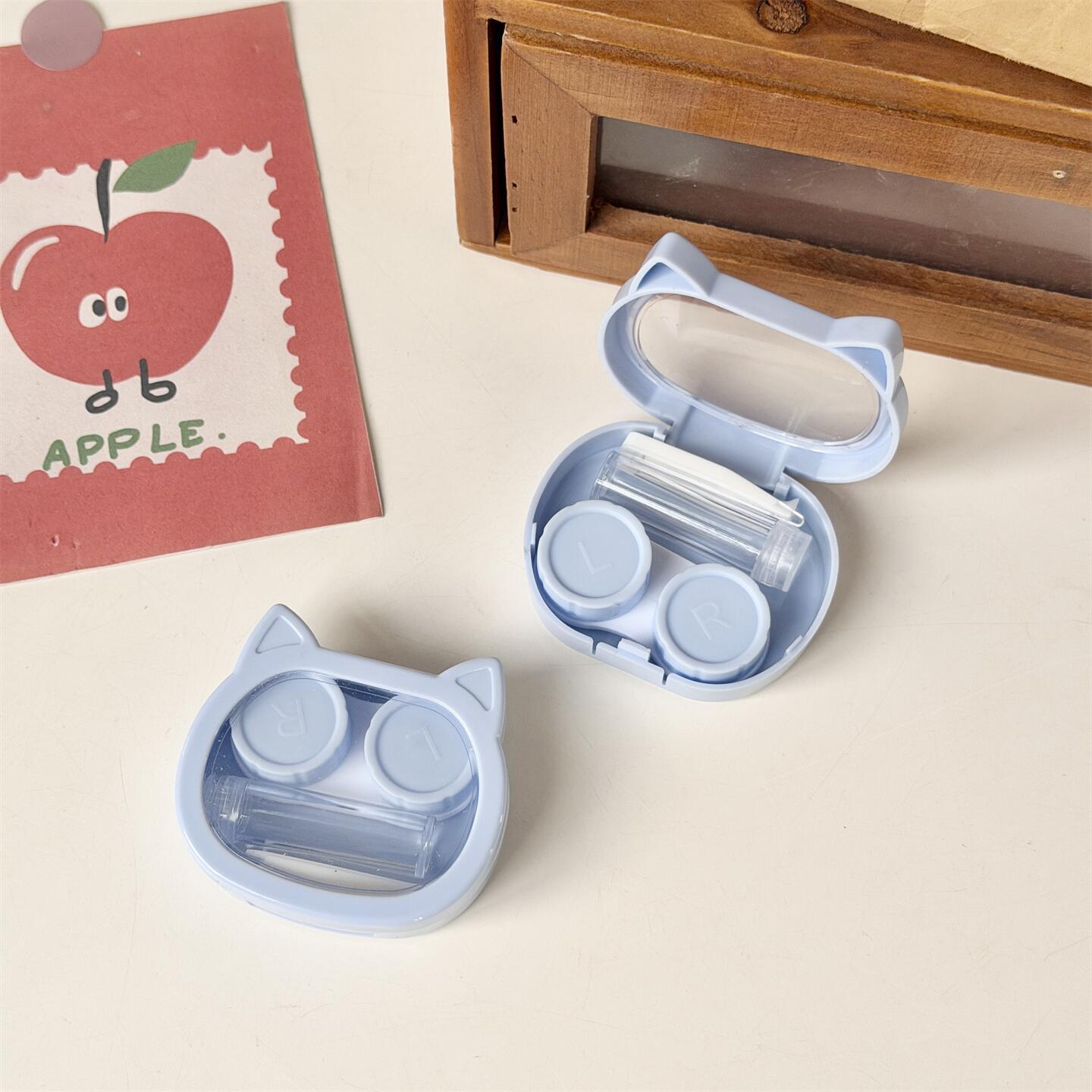 Estuche para lentes de contacto de colores con orejas de gato