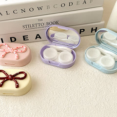 Estuche para lentes de contacto de color Dainty Dot Ribbon