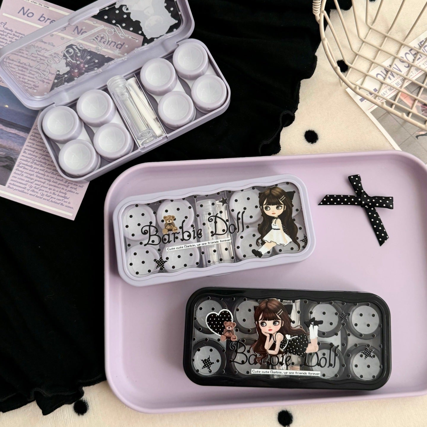 Estuche para lentes de contacto de color estilo Barbie
