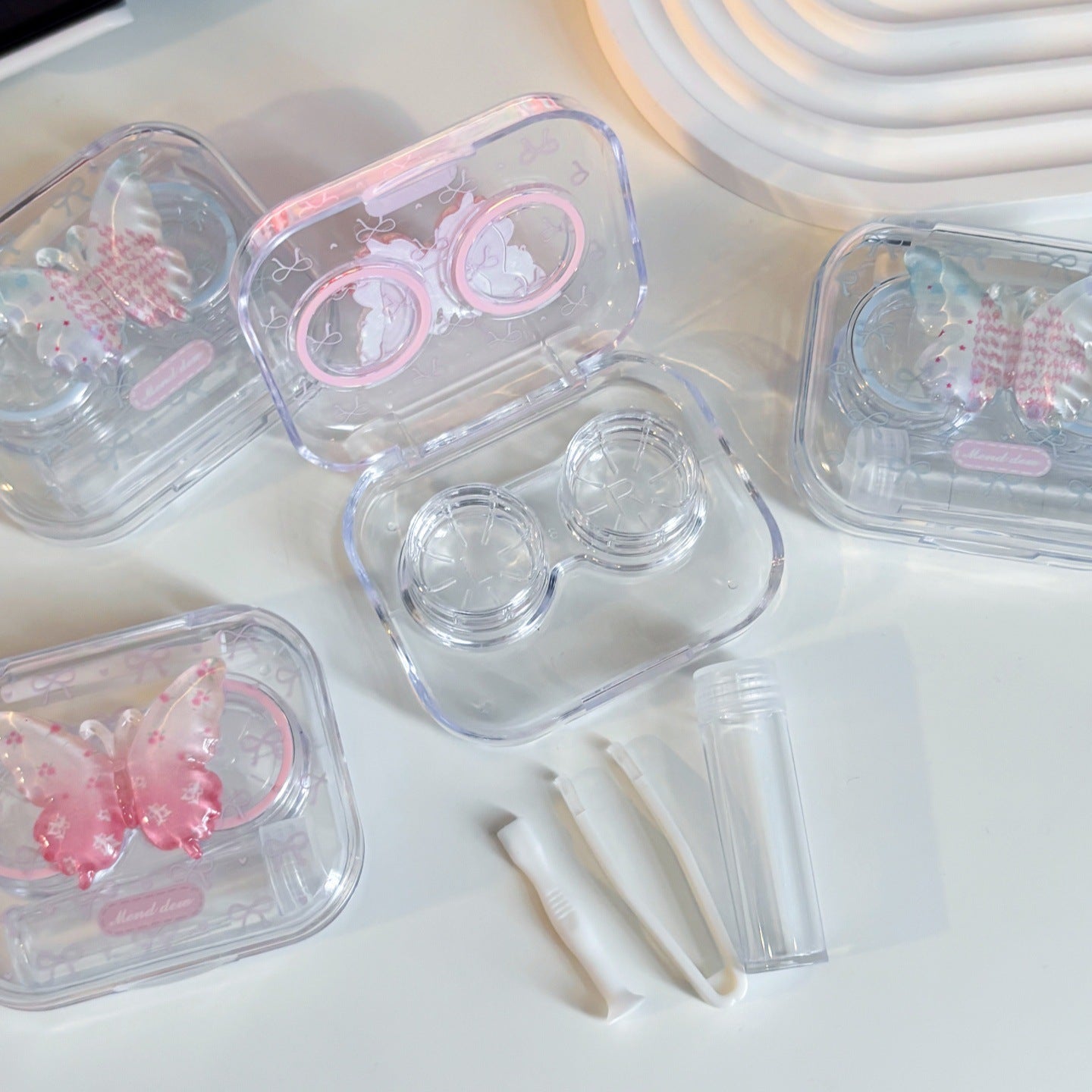 Estuche para lentes de contacto de mariposa con degradado de cristal