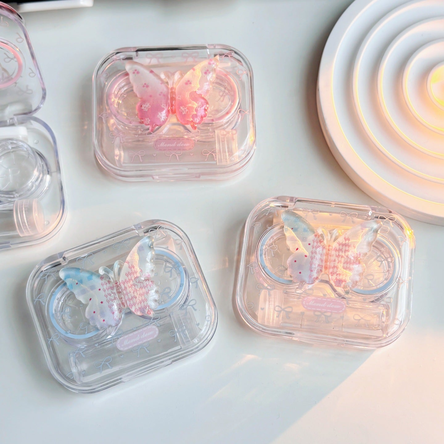 Estuche para lentes de contacto de mariposa con degradado de cristal