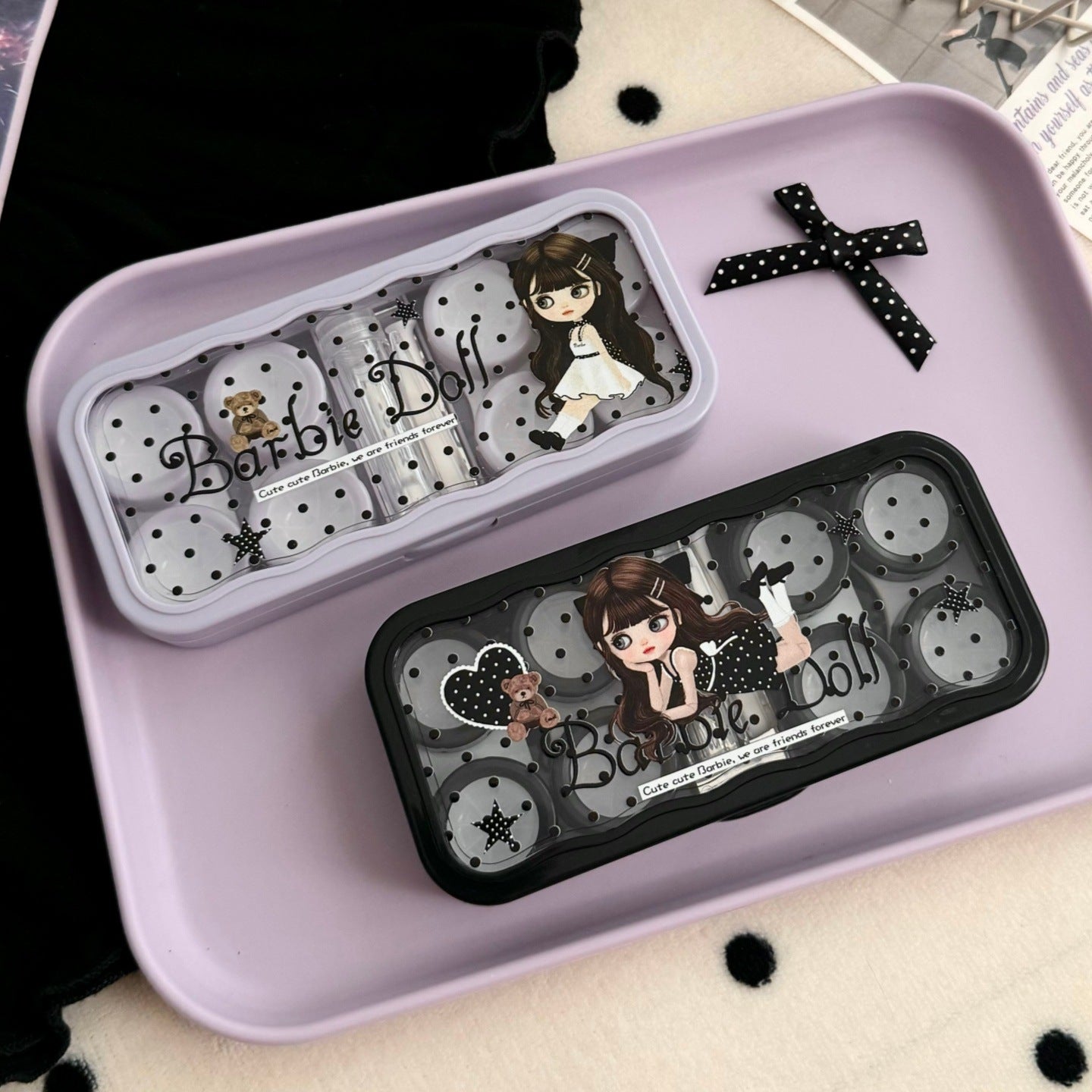 Estuche para lentes de contacto de color estilo Barbie