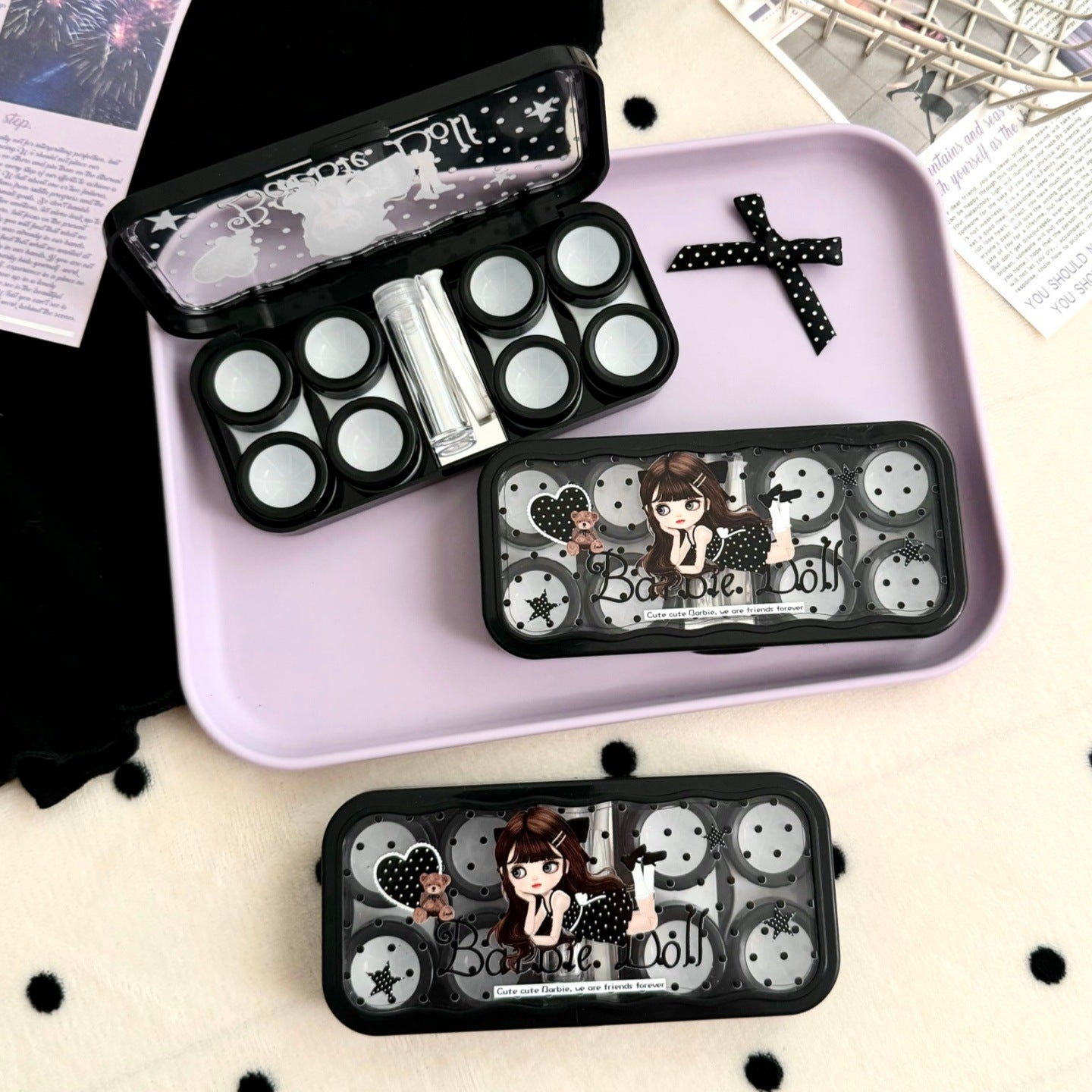 Estuche para lentes de contacto de color estilo Barbie