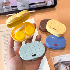 Estuche para lentes de contacto de colores con lunares retro