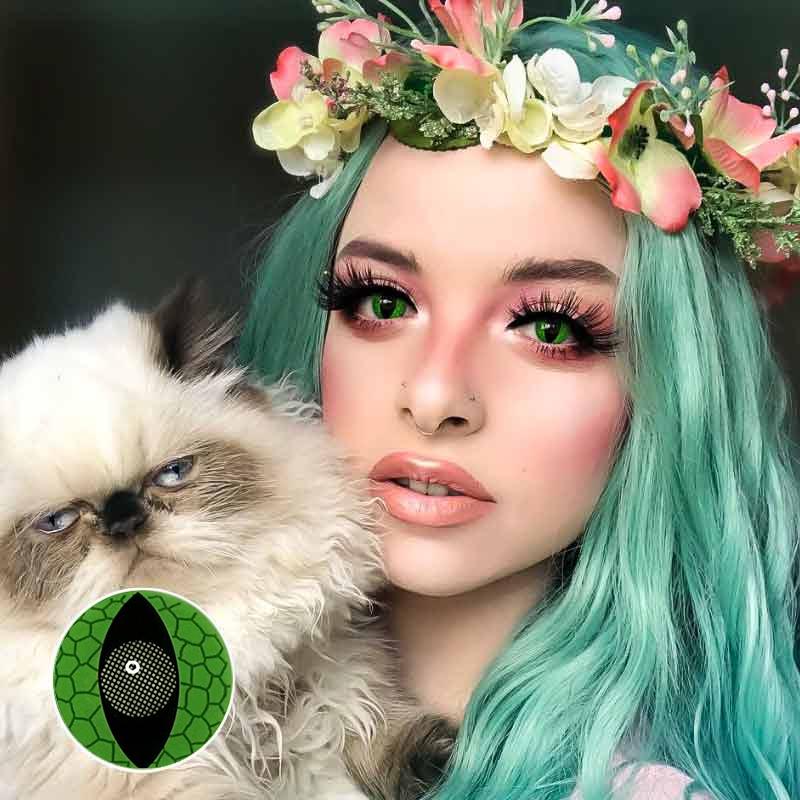 Lentes de contacto de color verde con ojos de gato y serpiente para cosplay 